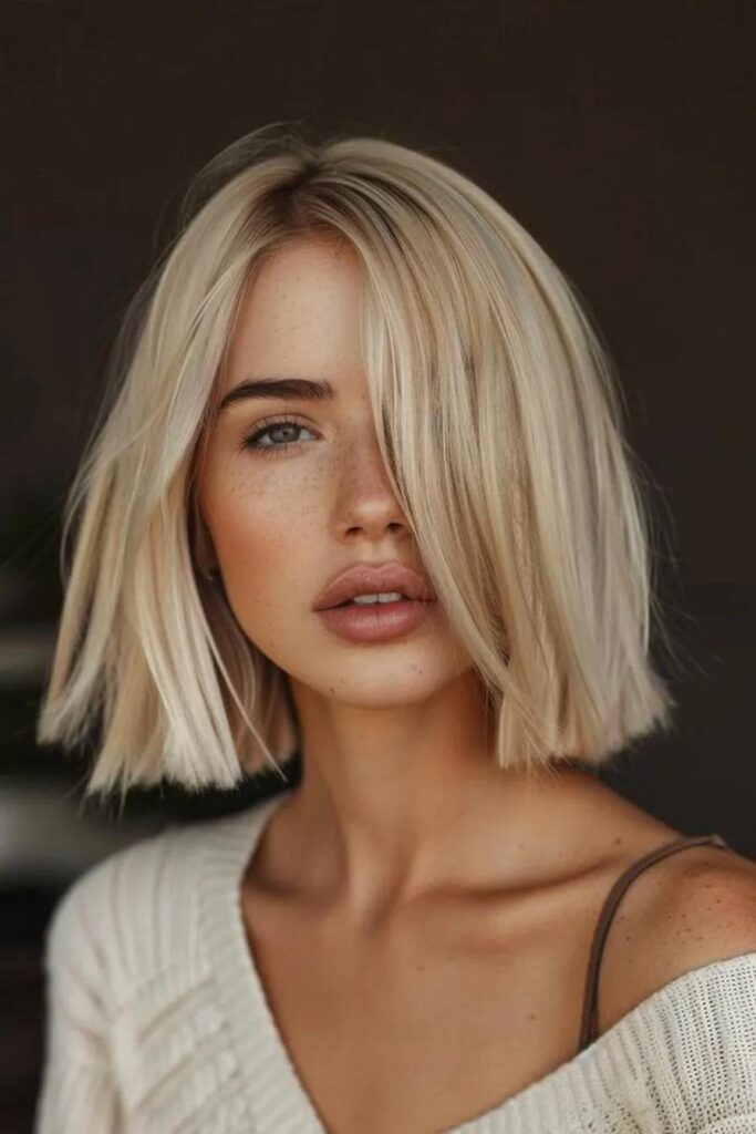 A woman with straight, chin-length blonde hair and freckles wears a cream knit sweater and looks directly at the camera. - K. Charles & Co. in San Antonio and Schertz, TX