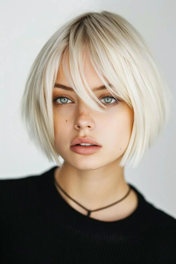 A person with short, platinum blonde hair and light eyes wears a black top and a necklace, looking directly at the camera against a plain background. - K. Charles & Co. in San Antonio and Schertz, TX